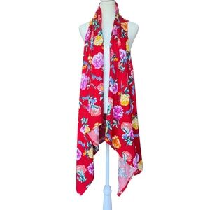 Crepas Red Floral‎ Sleeveless Cardigan Sz 3XL